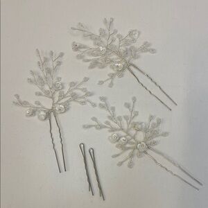 SWEETTV White Pearl & Crystal Bridal Hair Pins - Set of 3